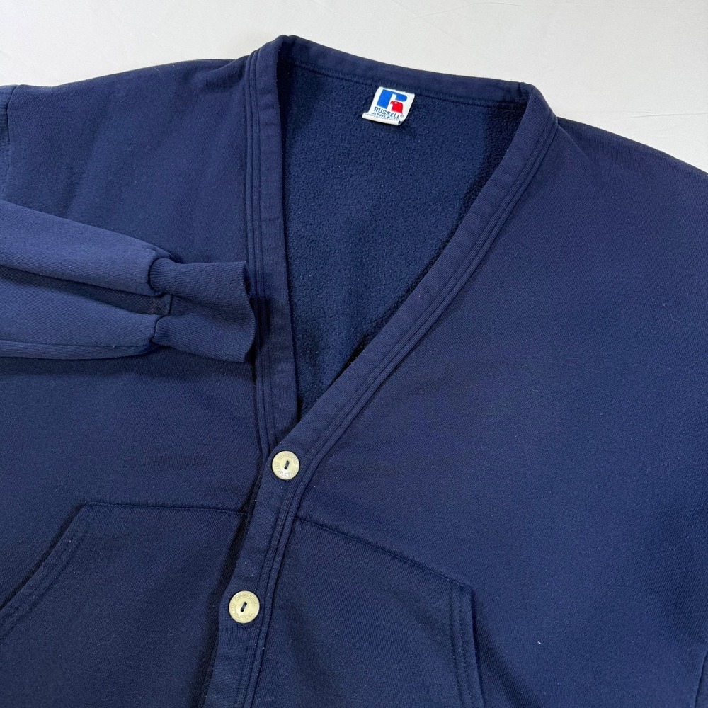Vintage Russell Athletic Jersey Cardigan Men's Size‎ XL Blue Made in USA Fleece